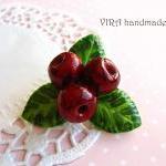 Cute Realistic Cherries With Leafs Brooch