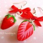 Kawaii Cute Realistic Strawberry With Bowknot..