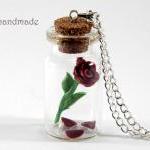 Rose With Fallen Petals In A Glass Jar Necklace