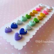 Set of 10 pairs kawaii cute rainbow heart ear studs