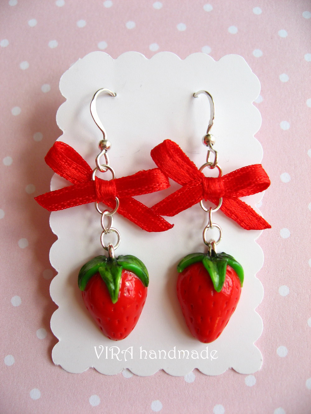 Kawaii Cute Realistic Strawberry With Bowknot Earrings