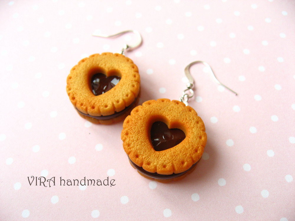 Realistic Cookie Earrings With Chocolate Filling
